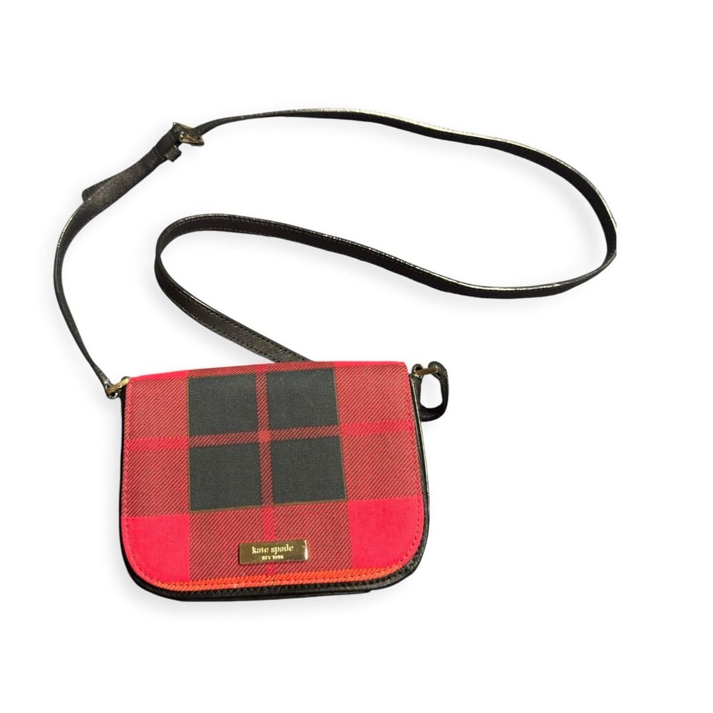 Kate Spade Newbury Lane Carsen Small Black Red Plaid Crossbody Bag